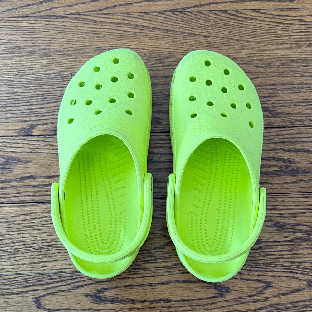 Neon lime crocs